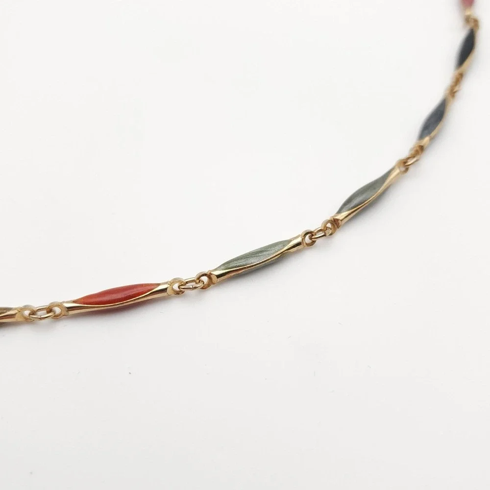 Multicolor Stone Necklace Gold Tone Marquise Link Chain Statement 23 Inch Long - Picture 4 of 6